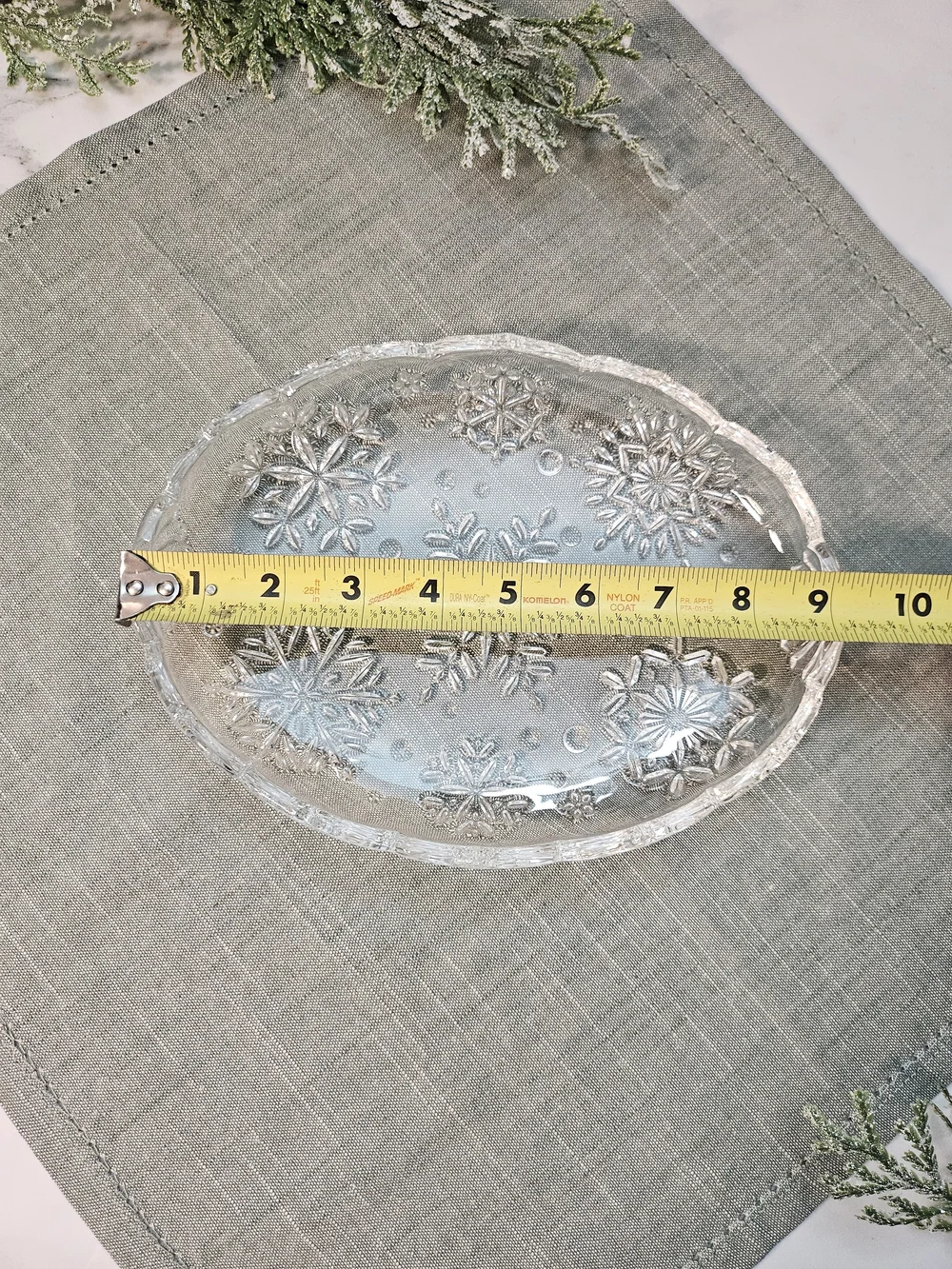 Vintage Mikasa Crystal Snowflake Sweet Dish 9.25 Oval Holiday Candy Serving Tray